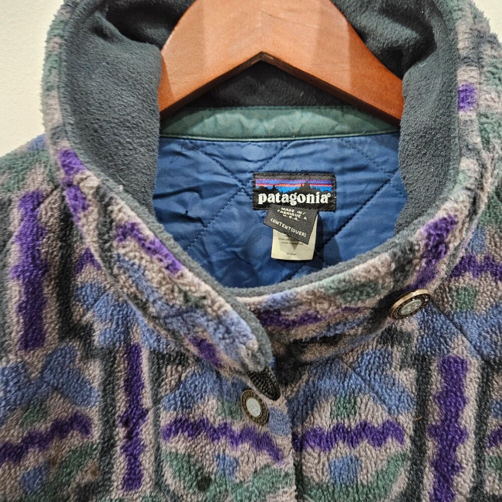 Vintage Patagonia Tehuelche Fleece Chore Coat Large Blue Quilted USA Layers 90s - Picture 3 of 16